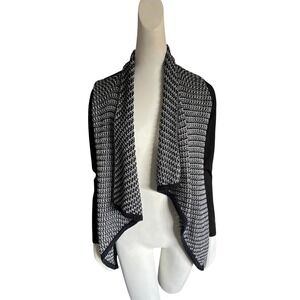RW&Co Womens Black‎ White Marled Knit Drape Front Cardigan Sweater Wrap Size S